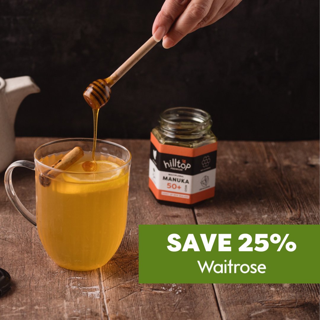 With cold & flu season still in full swing make your New Year better: squeeze Manuka Honey for a health boost this January 😍 Head down to Waitrose for a bee-rillaint 25% off our Manuka MGO50+ Honey! Valid until 23.01.24 #HilltopHoney #ManukaHoney #WaitroseOffer #Manuka