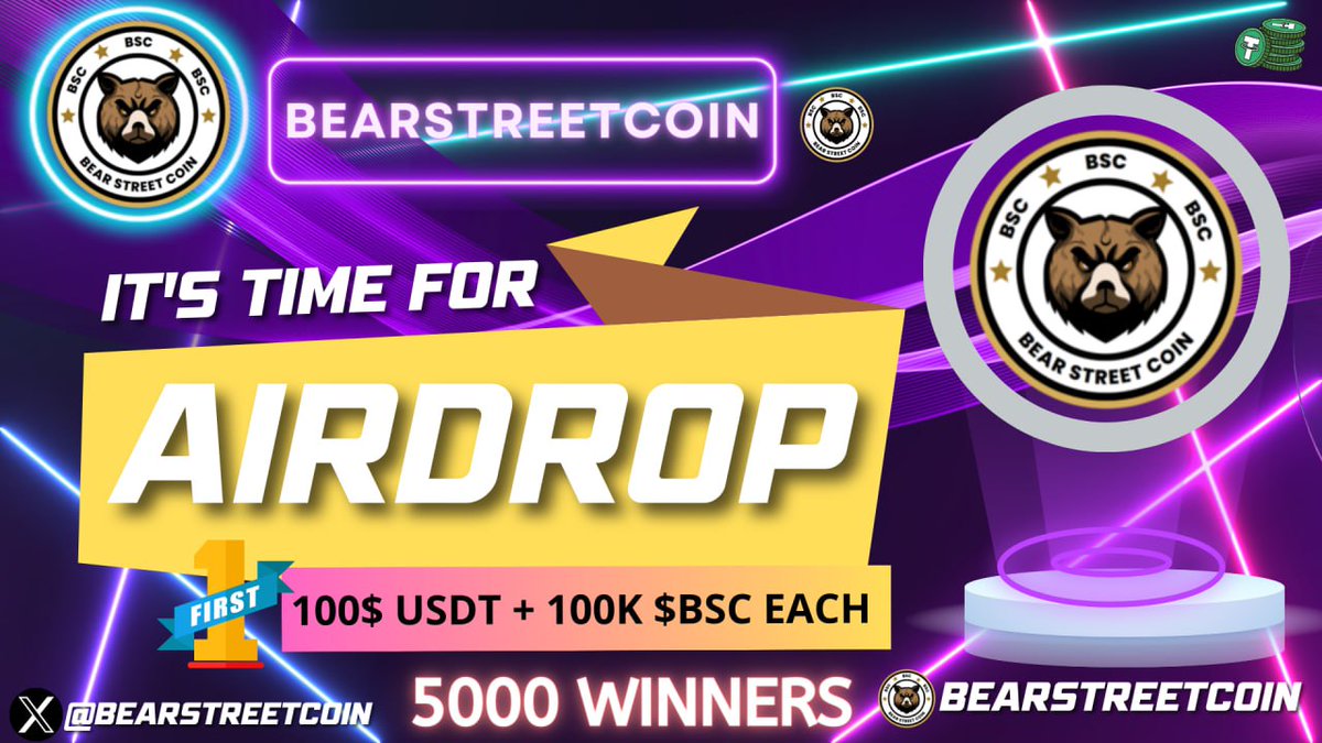 CryptoAttackDao's tweet image. 🔰 BearStreetCoin #AIRDROP 🔰

🏆Prize:- 100$ $USDT + 100K $BSC Each to 5000 Winners 🙌

🎮Follow @bearstreetcoin &amp;amp; @CryptoAttackDao
🎮Like, ReTweet &amp;amp; Tag 3 Friend
🎮Fill Form- app.questn.com/quest/85970193…

⏳Ends 18th January

#Giveaway #Airdrops #Binance #Bitcoin #Crypto #Ethereum…