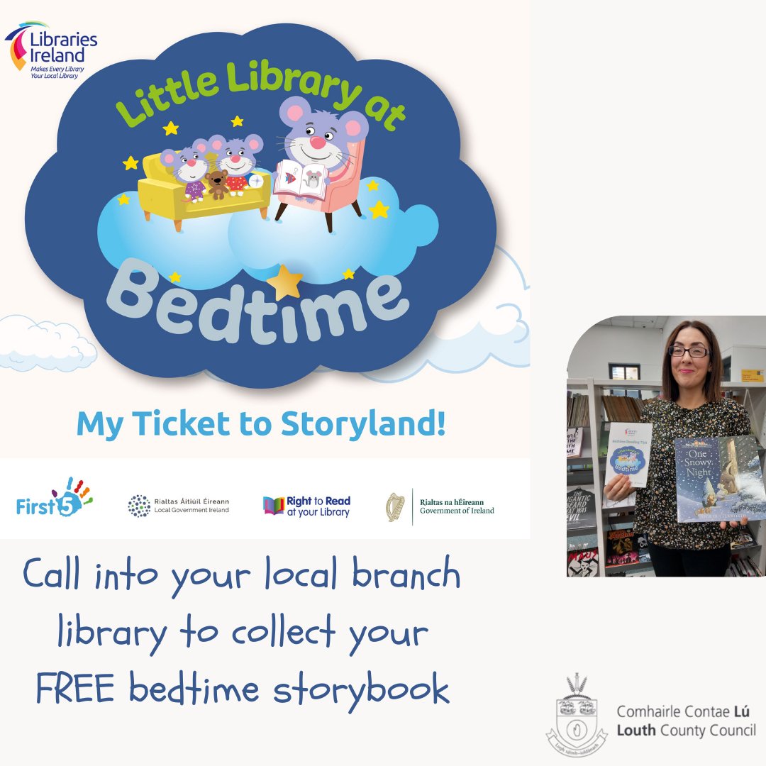 louthcoco's tweet photo. Have you received your FREE Little Library at Bedtime Storybook? Make sure to pop into your local library branch in Dundalk, Drogheda, Ardee, Dunleer or Carlingford to receive your FREE storybook.
@LibrariesIre
#RightToRead #louthlibraries https://t.co/oCNuPx23iZ