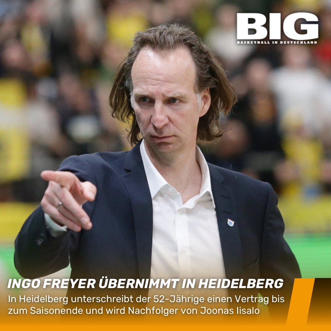 BIG_Deutschland's tweet photo. Newsupdate !🚨

Ingo Freyer ist zurück in der BBL! 

Nachdem er bereits die Oldenburger und den MBC vor dem Abstieg bewahrt hat soll er selbiges nun bei den @MLP_Academics tun. 

Beim Tabellenletzten unterschreibt Freyer bis zum Ende der Saison.

📸| IMAGO https://t.co/EifylFkTDs