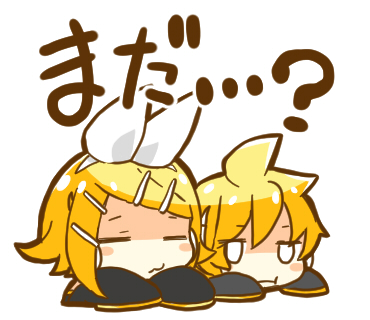 鏡音レン ,鏡音リン 「【#犬飼さんの毎日ミニキャラ】 「まだ…?」  collaborationスタン」|犬飼＠4/1ありがとうございました！🌟NEOKET4【B50】のイラスト