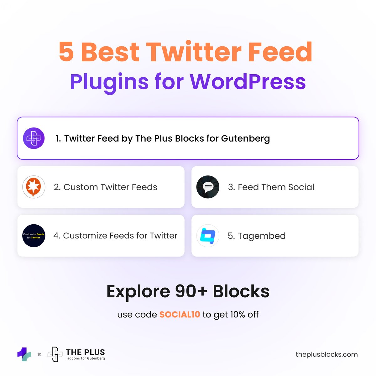 tpagutenberg's tweet photo. Best Twitter Feed Plugins for WordPress
1. Twitter Feed by The Plus Blocks for Gutenberg
2. Custom Twitter Feeds (Tweets Widget)
3. Feed Them Social
4. Customize Feeds for Twitter
5. Tagembed

Read More Here: https://t.co/vMDWvDxyau

#wordpress #twitter #wordpressplugins https://t.co/Y9cXl5lowT
