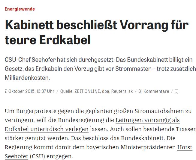 Die Merkel-Regierung hat 2015 auf populist. Druck der CSU & Angst vor Protest vs 'Monstertrassen' (Seehofer) Erdverkabelung von Stromtrassen beschlossen - trotz Milliarden-Mehrkosten & jahrelangen Verzögerungen. Jetzt ist das aber laut Spahn 'Ampel-Ideologie' #Energiewende