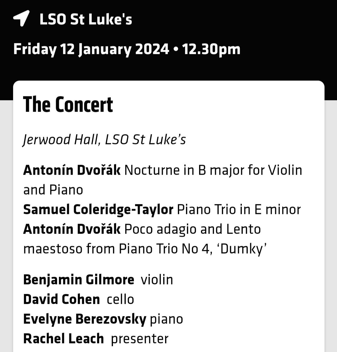 maxinekwokvln's tweet photo. Tomorrow there's a free lunchtime concert @lsostlukes with @londonsymphony leader #BenGilmore, principal cellist @davidcohen007 and pianist #EvelyneBezerovsky https://t.co/ptui7MkhiL