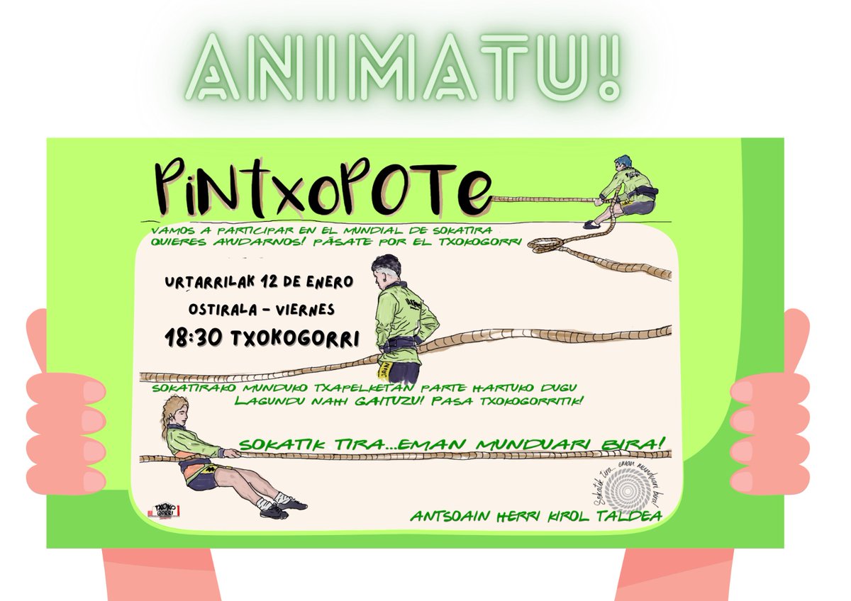 Ostiral honetan Pintxo-Pote dugu Gure HerriKirolak taldearekin.
Pasa zaitez eta babestu herriko kirola
Este viernes tenemos Pintxo-Pote con nuestro equipo de HerriKirolak.
Pasate y apoya el deporte lokal
<a href="/AntsoainGazteak/">Antsoaingo Gazteak</a> <a href="/antsoaingobotxa/">KalaberAs Taldea. Antsoaingo BotxAk</a> <a href="/KomikiBooM/">Antsoain Komiki BooM!!!</a> <a href="/antoniobanderas/">Antonio Banderas</a> <a href="/jongaray/">JON GARAI</a>