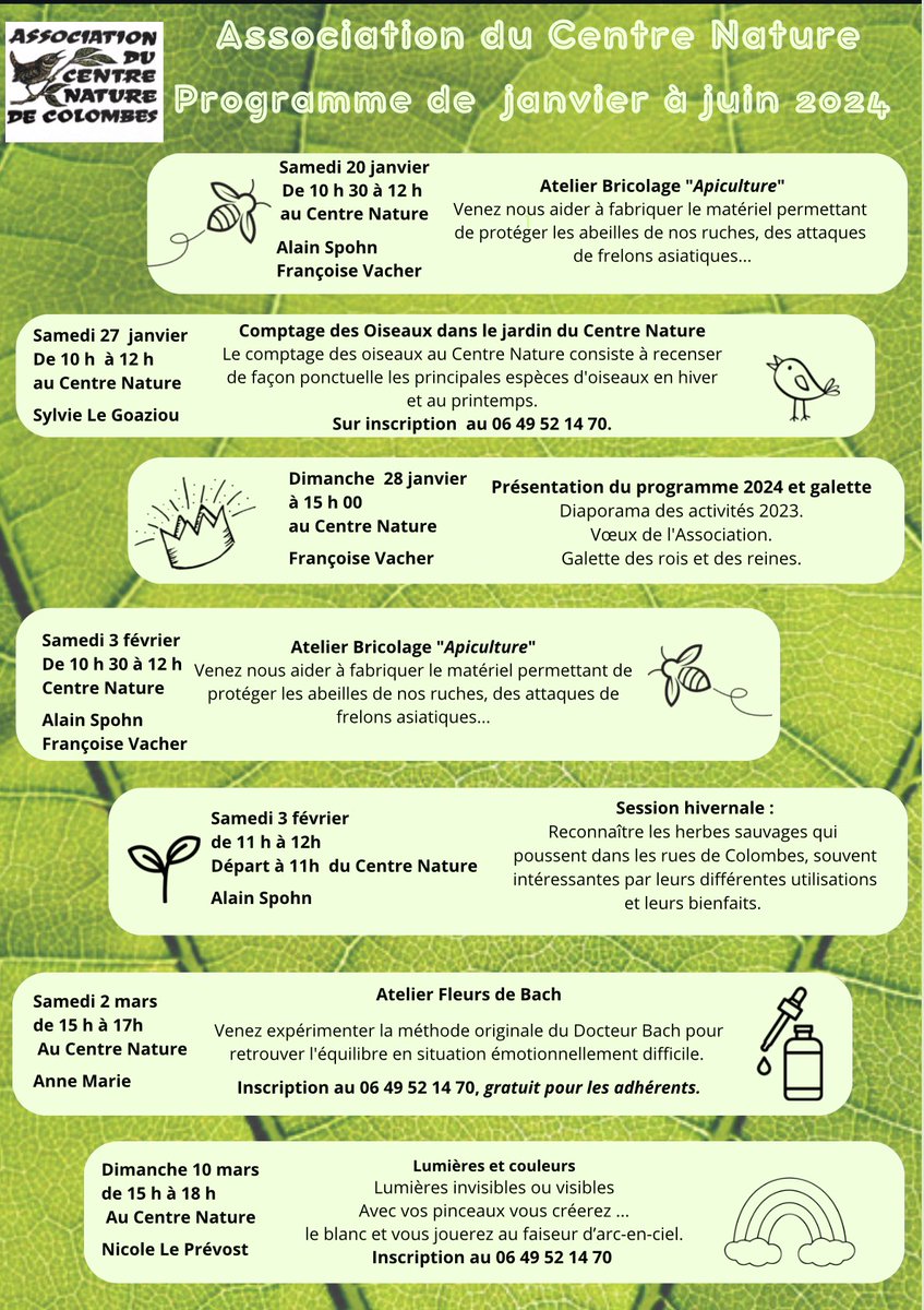 CentreNature's tweet photo. Chers adhérents et amis de l'Association du Centre Nature de #Colombes,
Nous vous présentons nos meilleurs voeux pour cette année 2024. 
Et voici notre nouveau programme d’activités et de sorties pour le 1er semestre 2024. 
Bonne lecture et à bientôt ! https://t.co/9qqet0EkV8