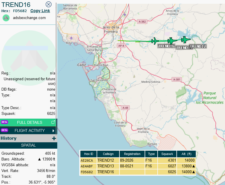 SirListenalot's tweet photo. Rota weather improved: "AV" #F16's #TREND11 airborne. Looks like 11-16 bound for Shaw, 17 air spare to rtb Rota https://t.co/4e2Mbtv2wq
