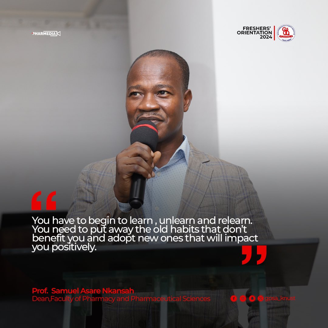 gpsa_knust's tweet photo. Our Dean, Prof. Samuel Asare Nkansah, offers his usual words of advice and guidance to Rx29 to have them sailing smooth on their 6 year Journey.
#Rx29
#FacultyOrientation https://t.co/l6Czpg03V1