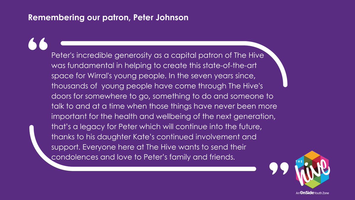 Here at The Hive, we were saddened to hear of the death this week of one of our capital patrons, Peter Johnson. Sending our love to his family and friends 🫶.