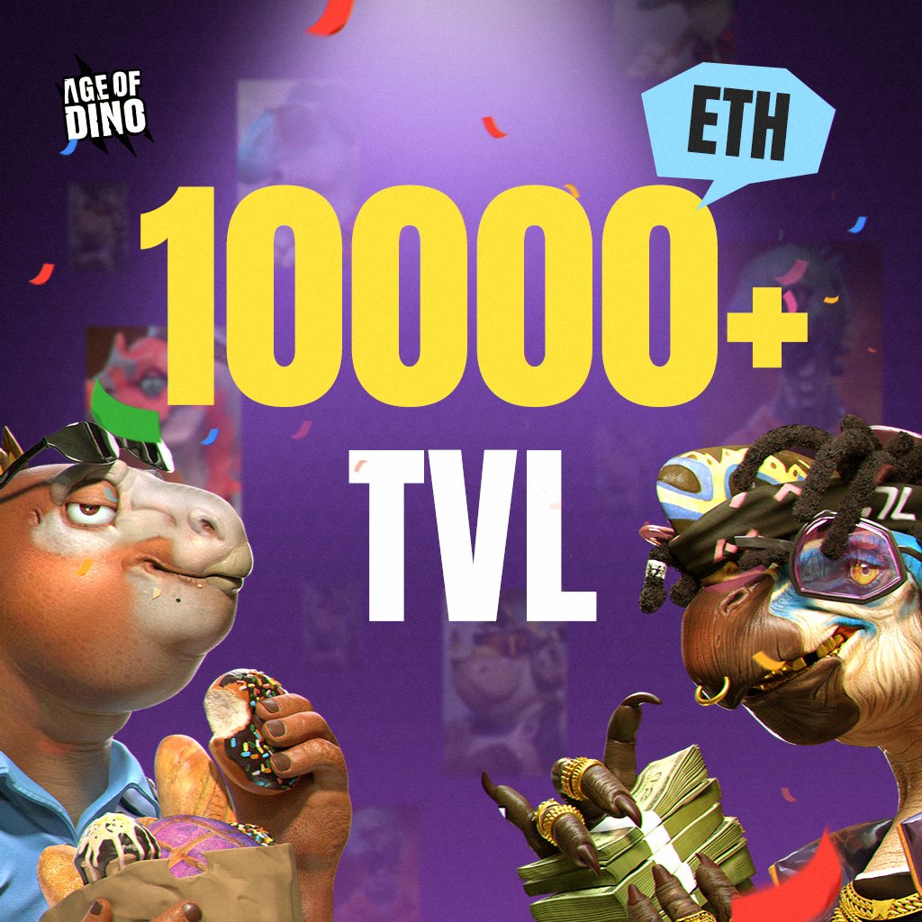 ageofdino's tweet photo. ⏳12 hours, we've surpassed expectations with：

💎10,000+ ETH TVL
🔨24,476+ bids
🍾 336% eclipsing our target

The Dino dynasty has fully assembled, ready to unveil the arsenal we've meticulously curated. 🦖🦖

Are you ready for what's to come?👂 https://t.co/0XtBikCTi6
