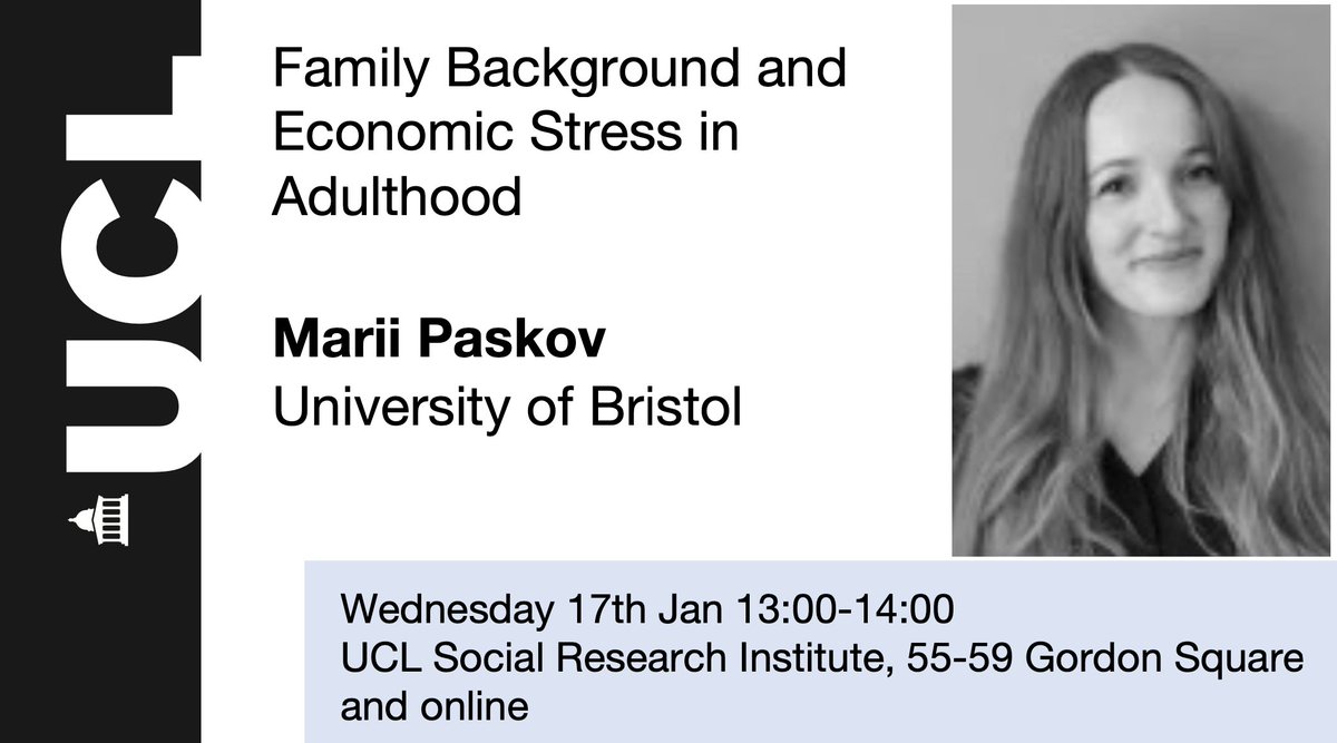 Next Wednesday, 17th January, @MariiPaskov from University of Bristol will present at the QSS-CLS seminar her research on the relationship between a person's class origin and the economic stress they experience as an adult. Join us in person or online! 🔗shorturl.at/zEJKN