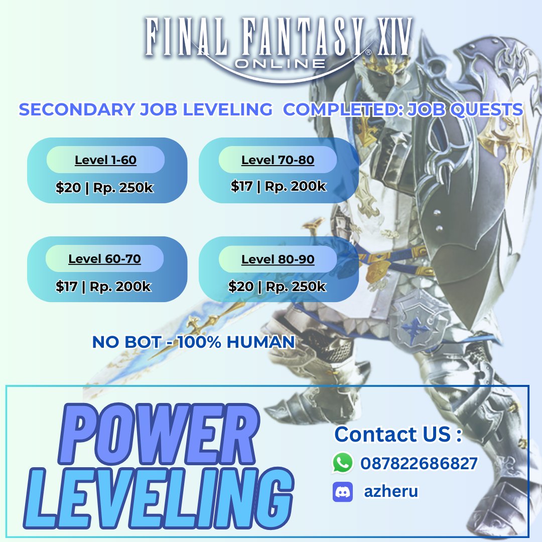 Untuk Joki lainnya bisa cek di sjstoreffxiv.carrd.co
==================  
Contact:  
◆WA: 087822686827  
◆Discord : azheru

#ffxiv #ff14 #jokiffxiv #boostingffxiv