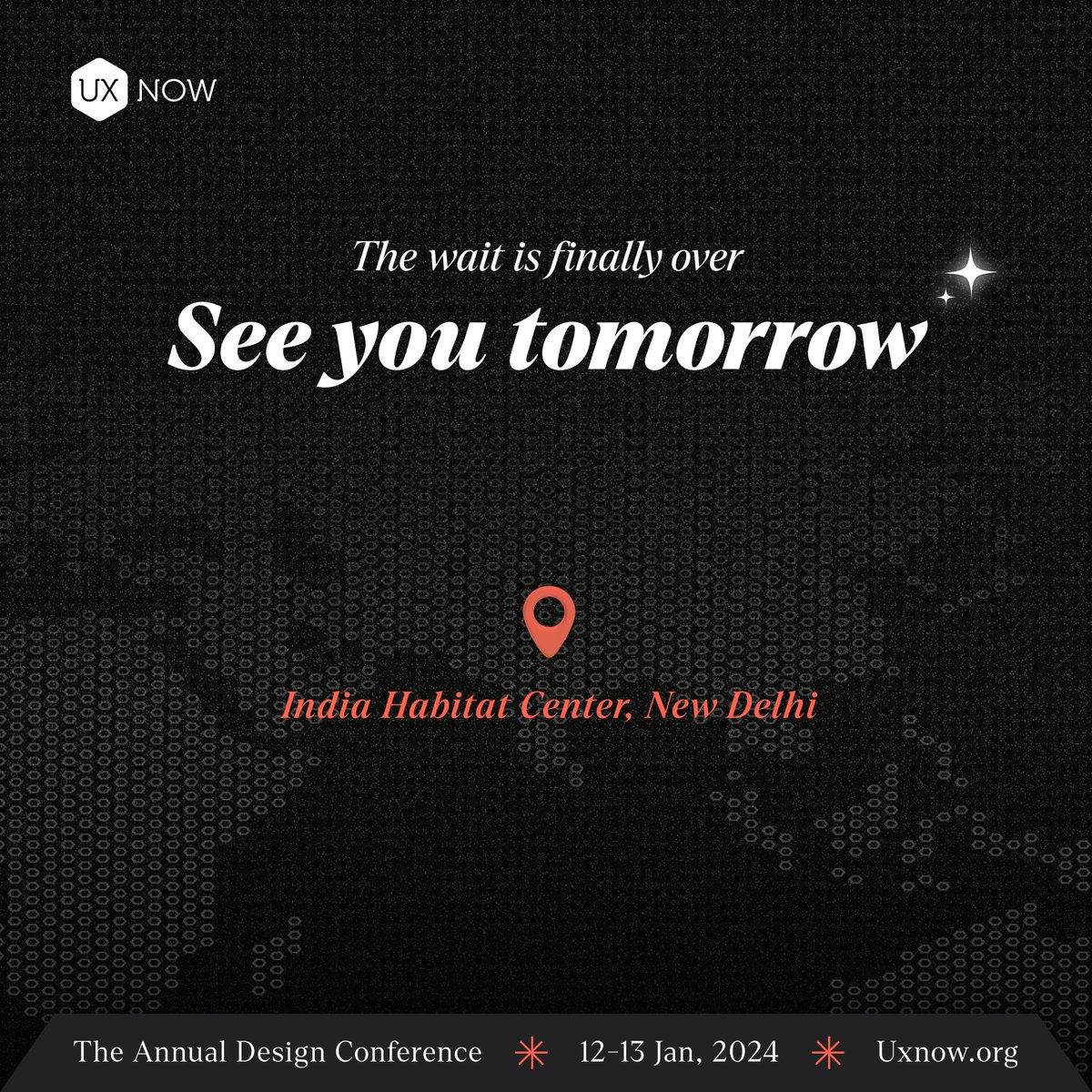 uxnowevent's tweet photo. Ready for #UXNowConference? Tomorrow's the day! 🚀
Join us for a UX extravaganza. See you there! 👋🏼
#uxnow #uxnowevent #uxnow2024 #Countdown #onedaytogo #indiahabitatcentre #annualdesign #uidesign #uidesigner #uidesignpatterns #figma #interactiondesign #productdesigner #ux #ui #uxui #conference #habitatcentre #onedaytogo #makemytrip #goibibo #Paytm
