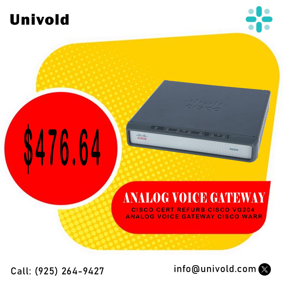 OmUnivold's tweet photo. https://t.co/8vJuSSkKwP

CISCO CERT REFURB CISCO VG204 ANALOG VOICE GATEWAY CISCO WARR

#CISCO #CERT #REFURB #VG204 #ANALOG #VOICE #GATEWAY #WARR #univold #univoldquickdeliver #univoldfreeshipping #univold #FOX #NBC #CBS #cnn #amazon #ebay #amazonksa #amazon.it #walmart #newegg https://t.co/32BWGxf4l0