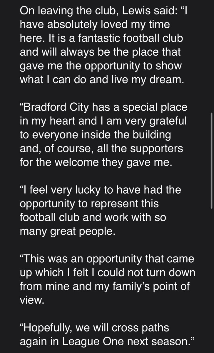 JamieRaynor's tweet image. Parting words from Harry Lewis upon move to Carlisle.

“This was an opportunity that came up which I felt I could not turn down from mine and my family’s point of view.”

#bcafc @BBCWYS