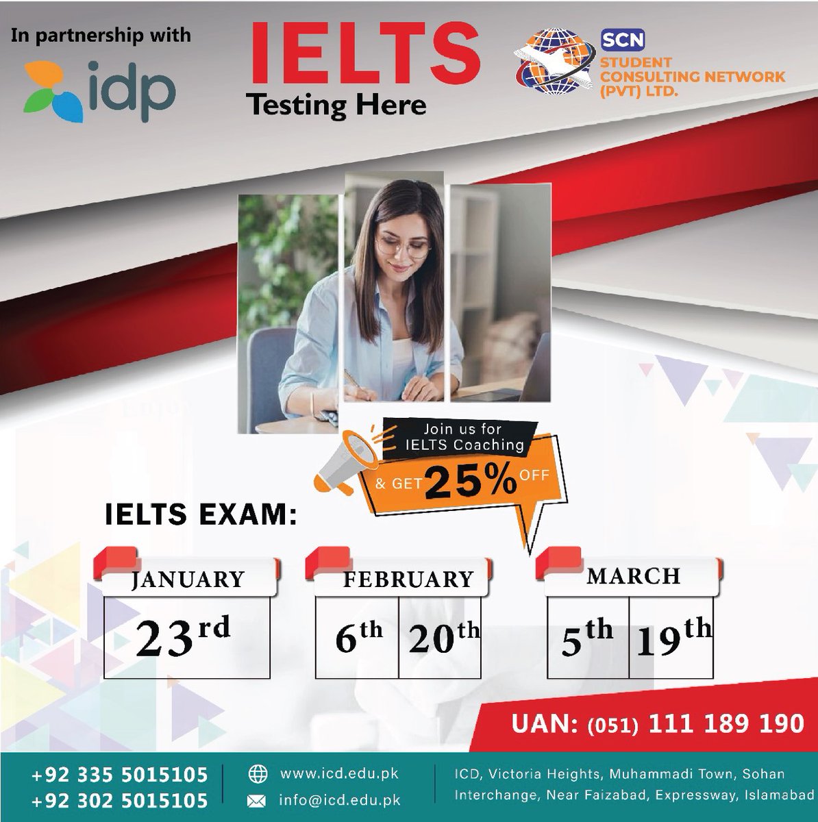 scnpaks's tweet photo. 🌟 Ready to conquer your IELTS goals? 🌟

Exciting news from SCN IELTS Test Center! 🚀 Get a 25% fee discount on our top-notch IELTS coaching!

#IELTS #IELTSCoaching #IELTSexam #ICD #SCN https://t.co/ouMjLUDWAY