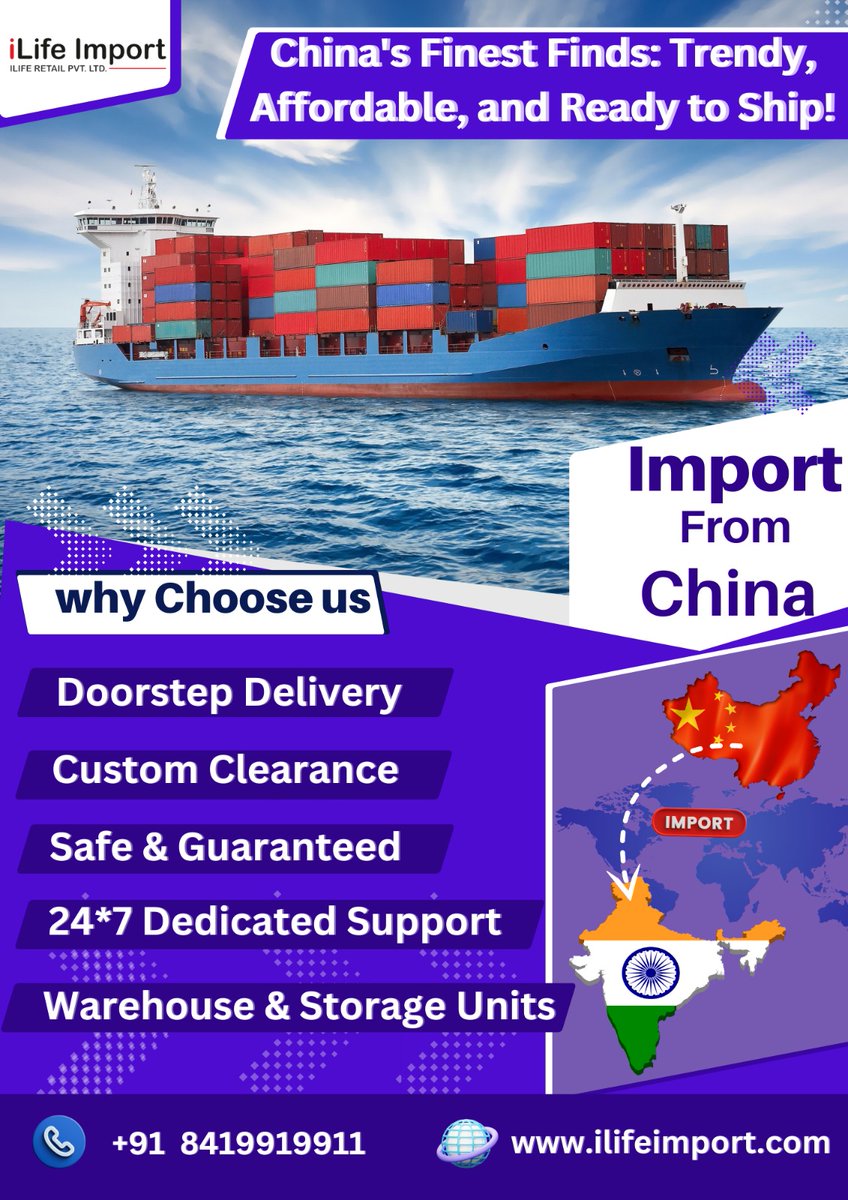 IlifeRetail's tweet photo. Sourcing Brilliance, Delivering Excellence
Trust Us for Your China Imports.

Directly import service from China.

Call now to know more.

#chinaimport #importfromchina #chinatoindia #chinasourcing #goodimports #productimport #doorstepdelivery #warehouse #storageunits #ilifeimport https://t.co/au9Nsuj7jO