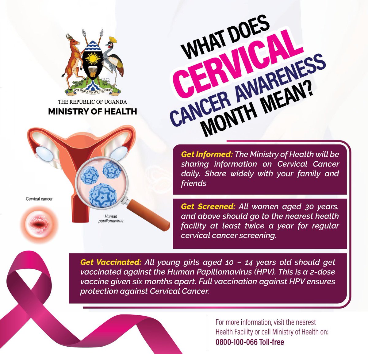 MinofHealthUG's tweet photo. This is Cervical Cancer Awareness Month

Get Informed| Get Screened| Get Vaccinated 

#CervicalCancerAwarenessMonth https://t.co/VP0DKYuVSI