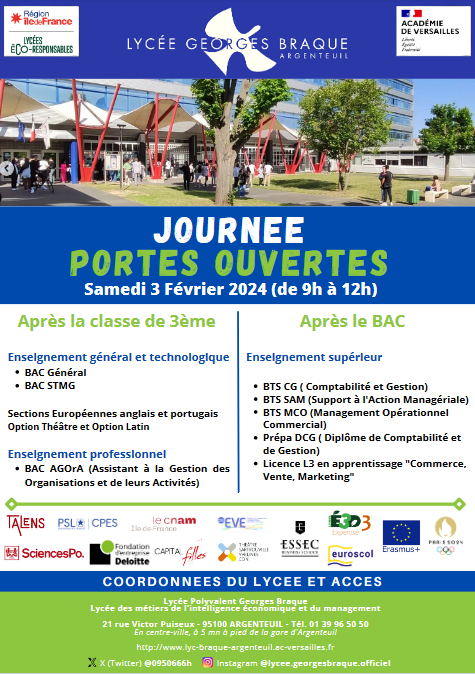 0950666h's tweet photo. Les élèves, les enseignants et les personnels du #LPOGeorgesBraque seront heureux de vous accueillir et d’échanger avec vous lors de la  journée Portes Ouvertes du lycée qui se tiendra le samedi  3 février 2024, de 9h à 12h.

#JPO #Portesouvertes https://t.co/PgRyS4WJTa
