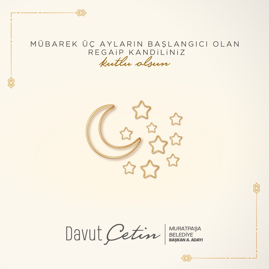 DavutCetin's tweet photo. Mübarek üç ayların müjdecisi olan Regaip Kandili’nin ülkemiz ve tüm İslam alemine barış, huzur ve mutluluk getirmesini diliyorum. https://t.co/r6VGCeJWCz