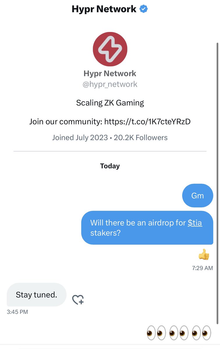 Gm to my 100 active followers ☕

$TIA stakers, add $HYPR to your airdrop list 🪂

More info coming soon 🔜