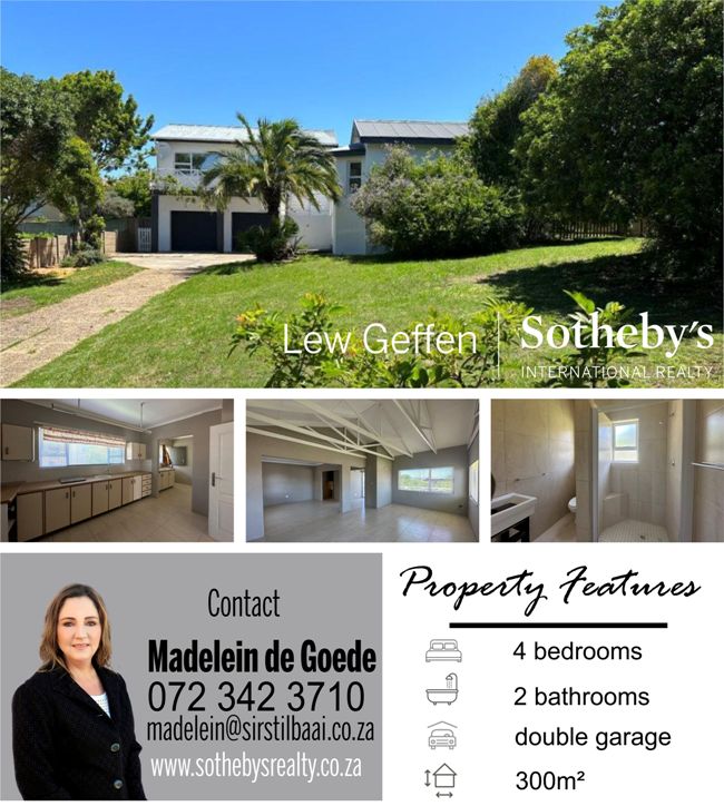 SStilbaai's tweet photo. JUST LISTED! 
Stilbaai I R 3 730 000
SPACIOUS 3 BED FAMILY HOME, CENTRALLY LOCATED, DISTANT OCEAN VIEWS, SET ON AN EXPANSIVE STAND.
Contact Madelein 072 342 3710 for more information https://t.co/735ahYkIP2