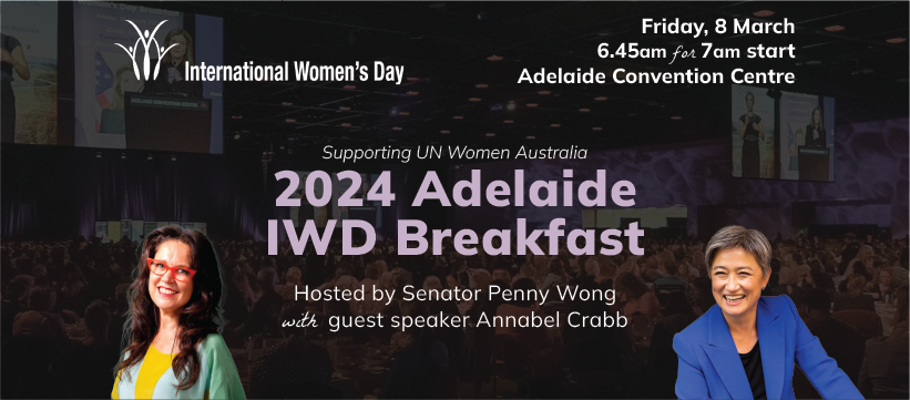 Tickets for the Adelaide #IWD2024 breakfast with <a href="/annabelcrabb/">Annabel Crabb</a> and <a href="/SenatorWong/">Senator Penny Wong</a> will go on sale on 6 Feb at 10am. In-person and virtual tickets available. adelaideiwdbreakfast.com.au. 
Supporting @UNWomenAust. #GenderEquality #CountHerIn