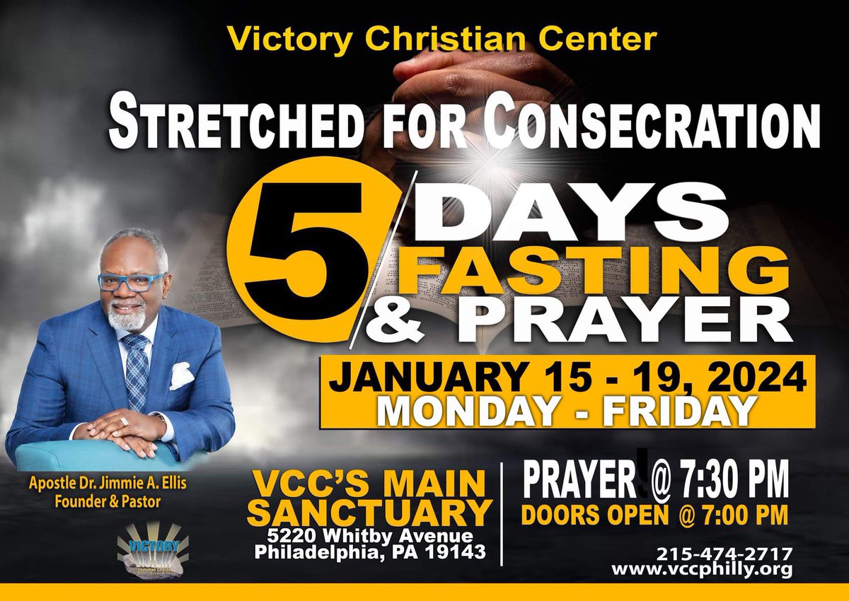 vcc_philly's tweet photo. Reminder: We are observing 5 days of Fasting &amp; Prayer. Nightly Services at 7:30PM #vccphilly https://t.co/W8hsgo2Lfa