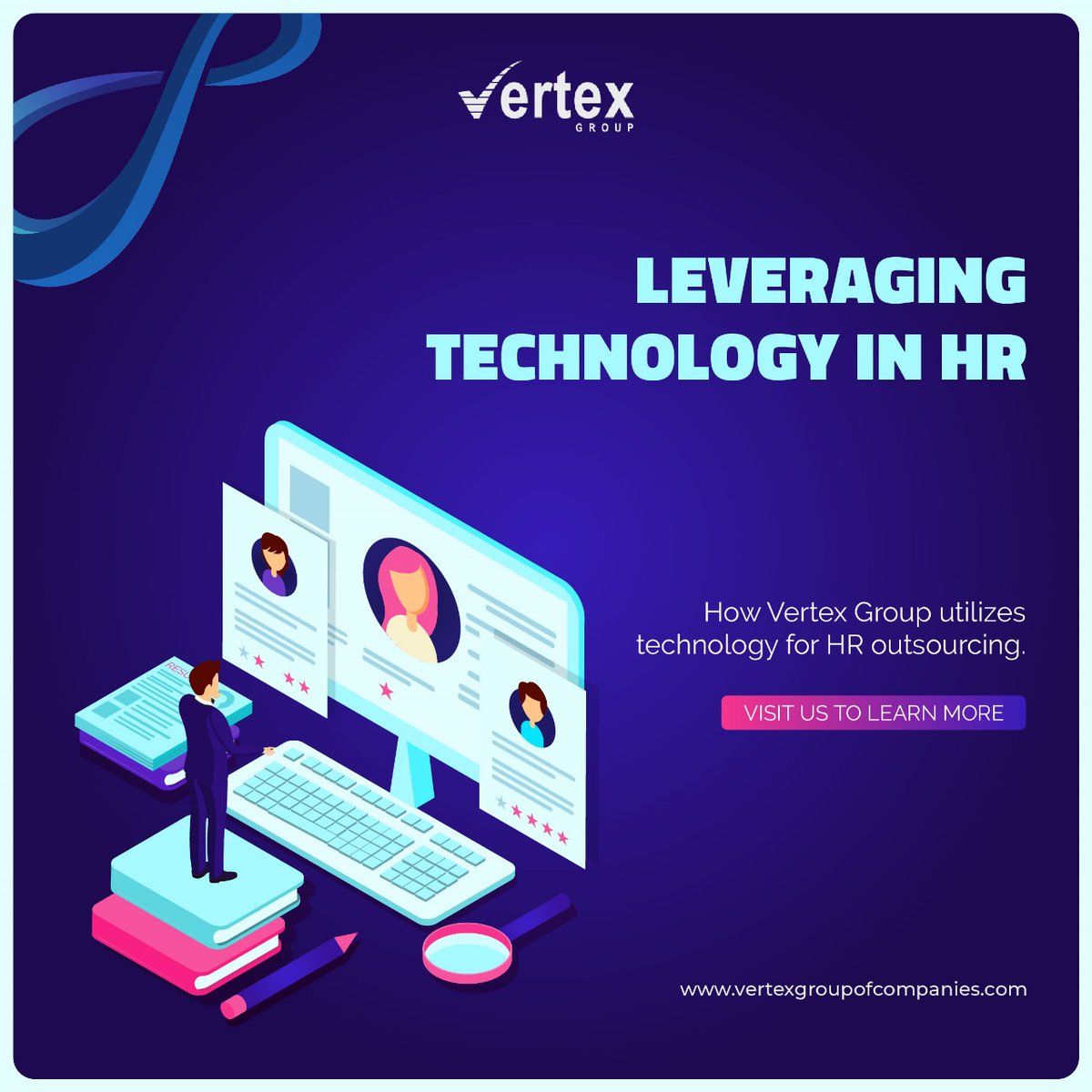 Discover the future of HR outsourcing with Vertex Group. We leverage cutting-edge technology to redefine and elevate your HR processes. 

#HRTech #VertexGroup #InnovationInHR #WorkforceTechnology #TechDrivenHR #EfficientHR #FutureOfWork