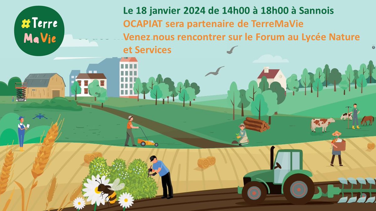 Ocapiat_IDF's tweet photo. Retrouvez #OCAPIAT à Terre Ma Vie 2024 ! 
Cette année, 6 forums sont organisés en Ile de France. 

👉Premier rendez-vous le 18 janvier au Lycée Nature et Services Apprentis Auteuil de #Sannois pour l'inauguration de cette nouvelle édition. https://t.co/usg76vknXK