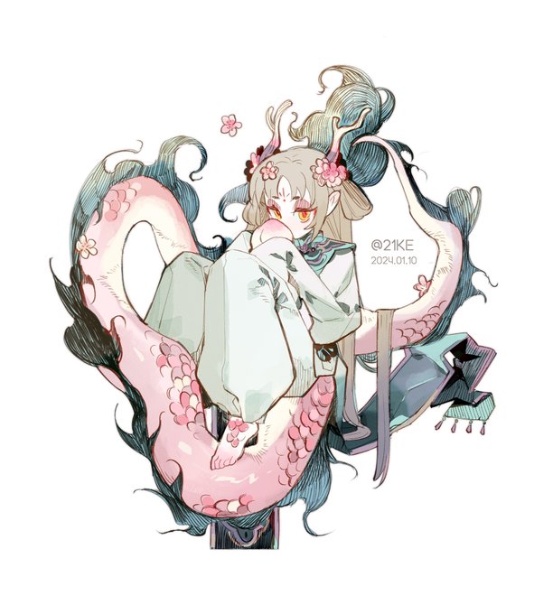 「dragon girl grey hair」 illustration images(Latest)