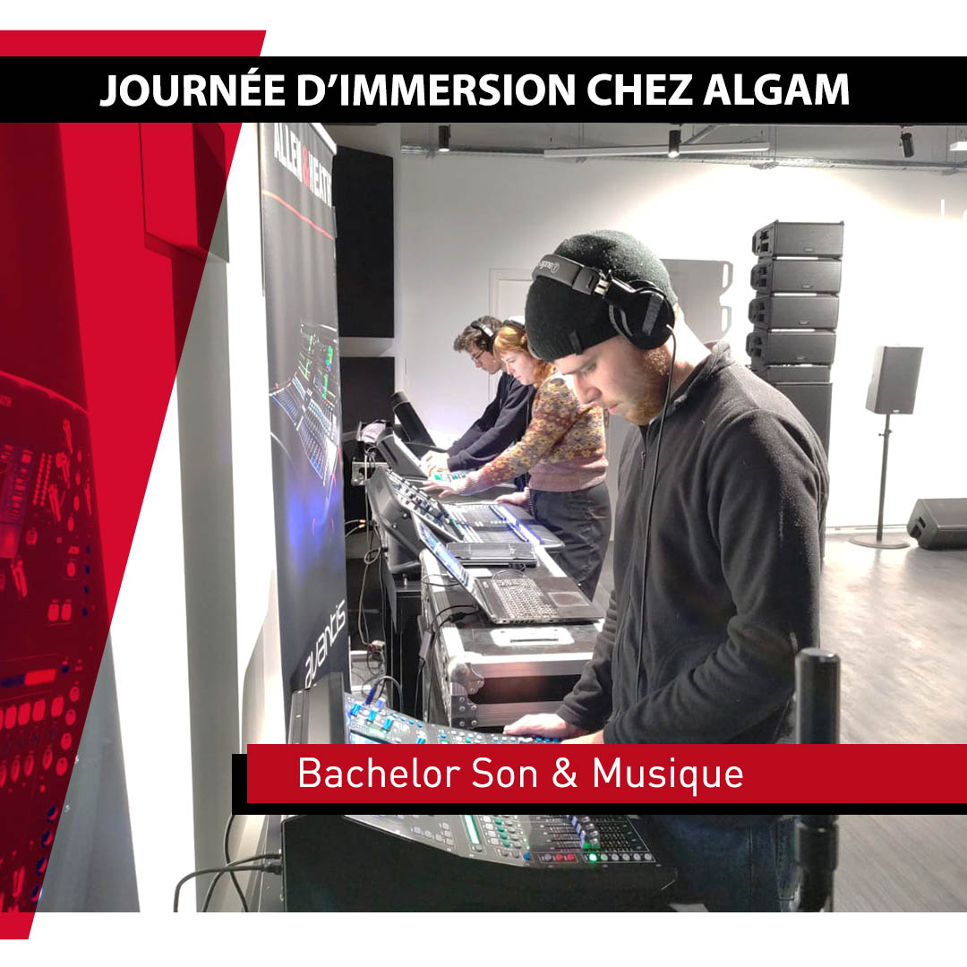 ecoleEICAR's tweet photo. [Journée d'immersion] Les étudiants en 3ème année Bachelor Son &amp; Musique de l'@ecoleEICAR découvrent et manipulent les grandes références des consoles @allen_heath chez ALGAM #allenheath #algam #immersion https://t.co/s5zsd2svmN