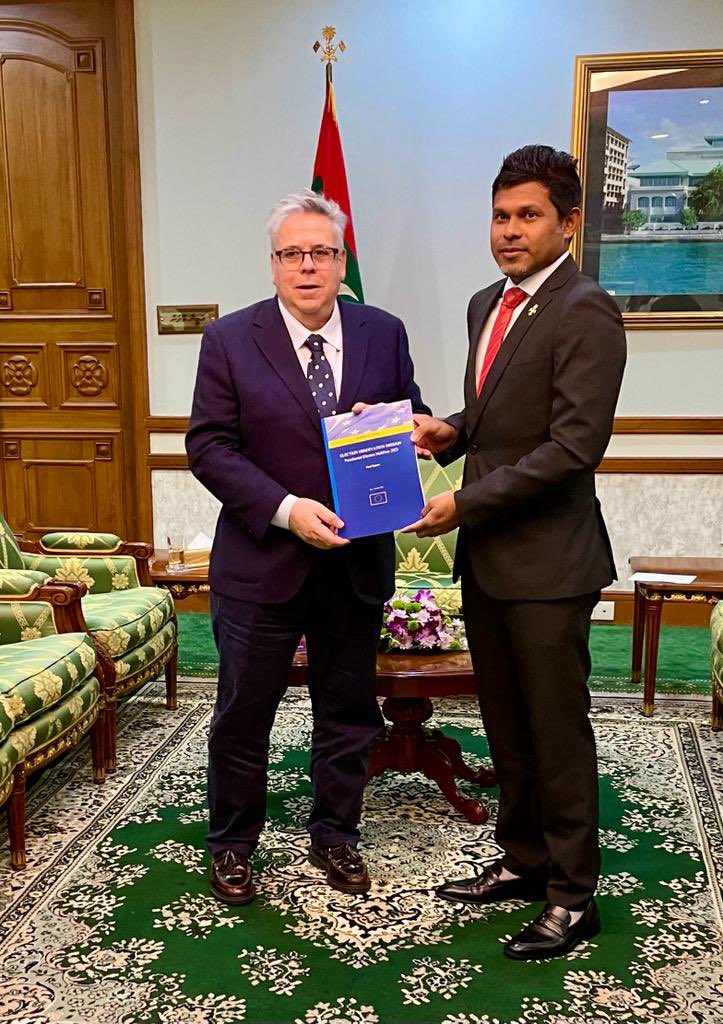 CO <a href="/NachoSAmor/">Nacho Sánchez Amor</a>  shared insights and recommendations on key areas of the presidential election with Vice President <a href="/HucenSembe/">Hussain Mohamed Latheef</a> and also discussed prospects for further improving the electoral processes.