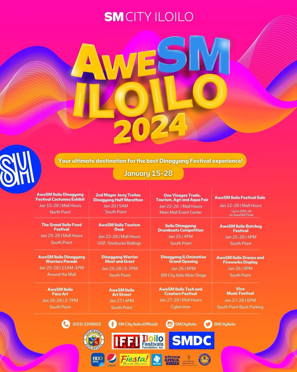AweSMIloilo2024: Your ultimate destination for the best Dinagyang Festival experience!🥁🪘 Experience awesome vibrant waves of Dinagyang Festival activities here at SM CITY ILOILO from January 15-28! 🥳 See you, #SMFam! #AweSMIloilo2024 #SMCityIloilo