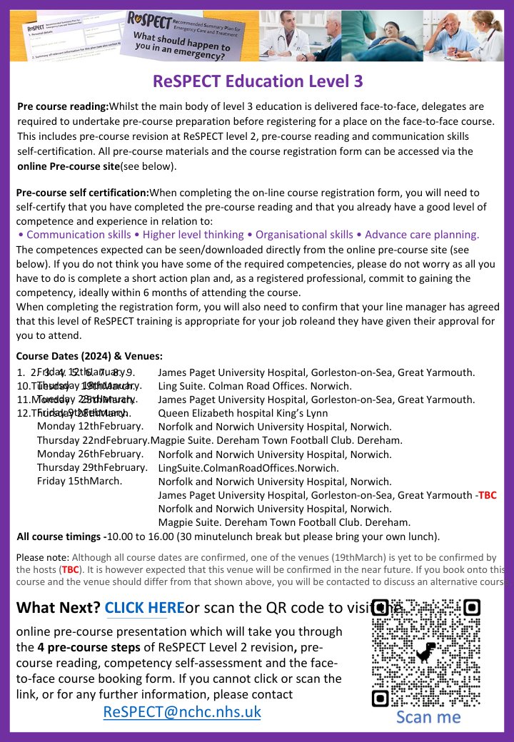 NWPCWorkforce's tweet photo. Would you like to help your patients plan their preferences for care in an emergency situation? @NCHC_NHS will be running ReSPECT training for registered Primary Care staff in Norfolk &amp; Waveney Jan-March. 
See the poster for dates.

 #ReSPECTTraining #PrimaryCare https://t.co/cGEN74KkPY