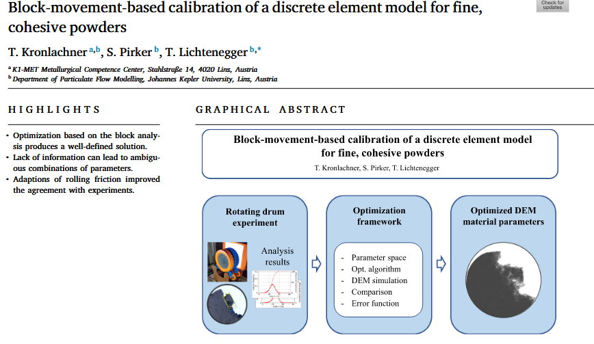 jkulinz's tweet photo. #ResearchAlert 💡 Simulating highly cohesive powders demands accurate parameters. #JKU Department of Particulate Flow Modelling optimizes discrete element models for metal powders, achieving a precise match with rotating-drum experiments. 👉 https://t.co/6fA4mEuUDW https://t.co/ecwrshJbUl