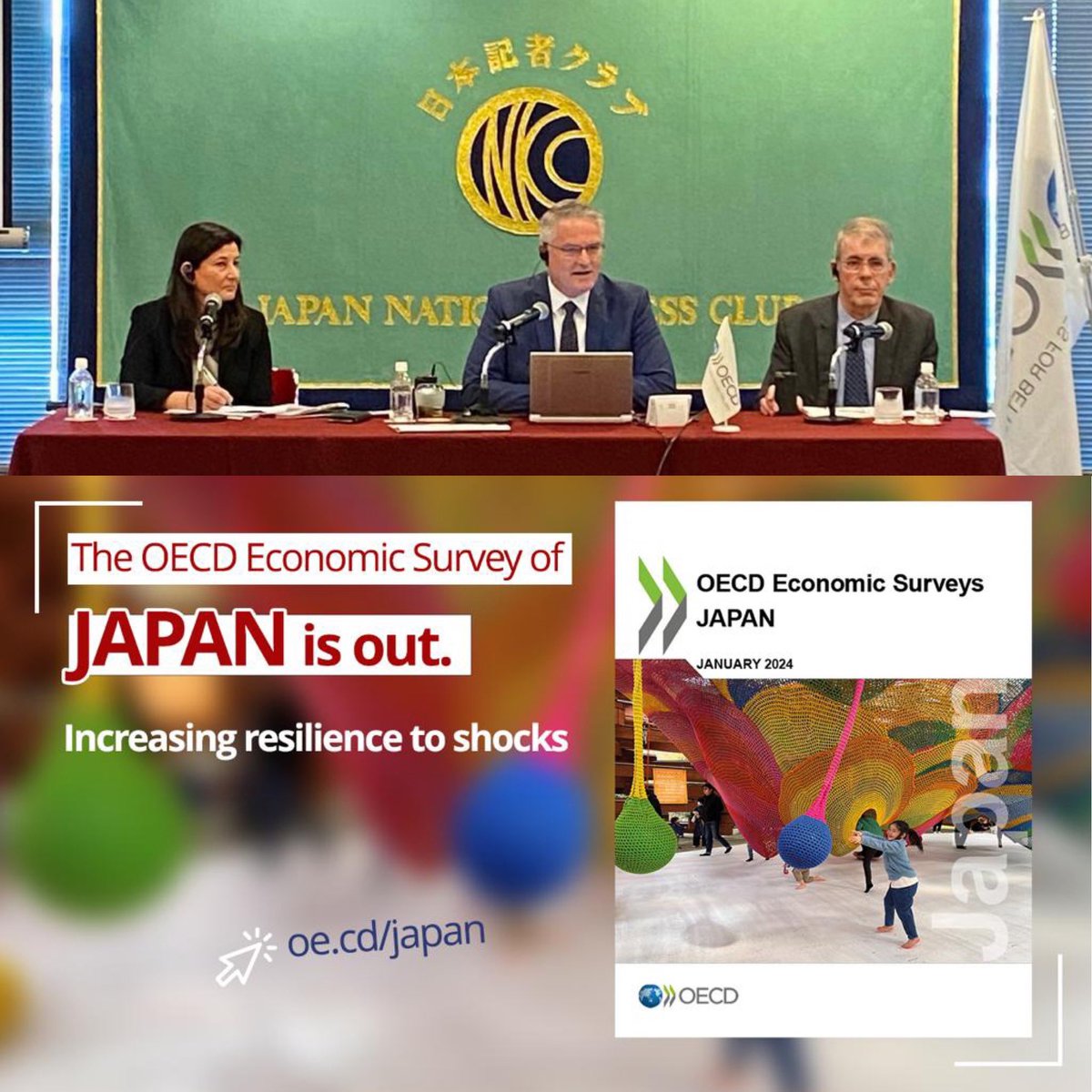 📌 Pleased to launch the #OECD Economic Survey of #Japan in Tokyo.

#Japan has navigated recent shocks well, but needs to now focus on structural reforms to reduce debt, increase productivity, tackle demographic headwinds and boost climate action.

👉 oe.cd/japan