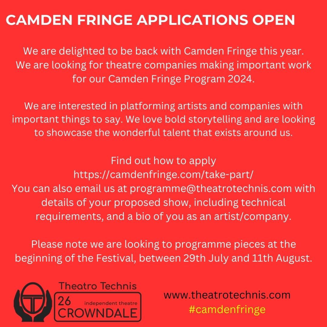 We’re going to be programming two weeks of short runs as part of this year’s @CamdenFringe. Get in touch if you’ve got an exciting pitch! #camdenfringe