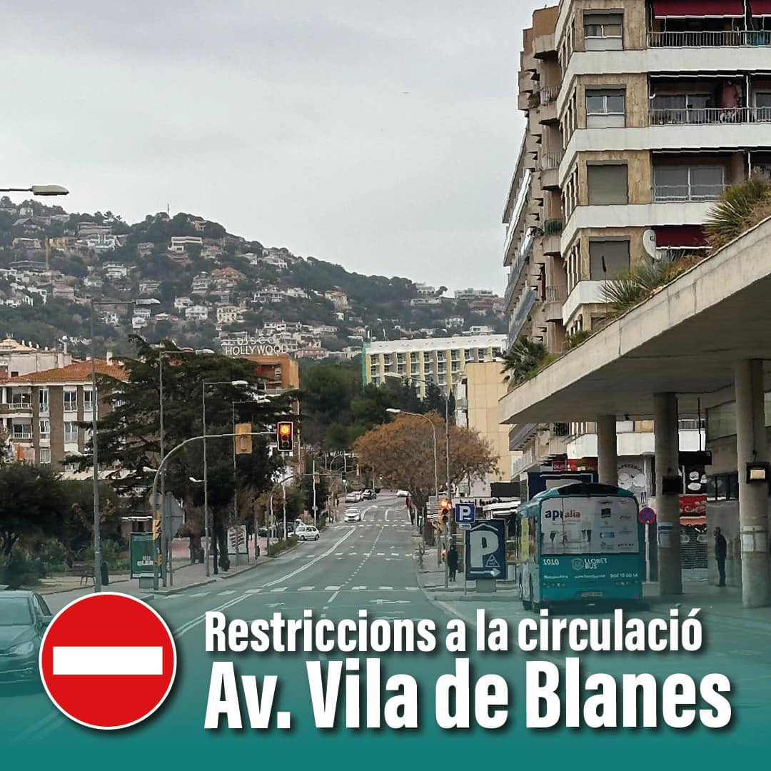🗓Del 15 al 19 de gener, hi haurà restriccions de circulació en l'Avinguda Vila de Blanes a Lloret de Mar. S'habilitarà un sol carril en sentit Tossa, des de la rotonda de la Terminal fins al carrer Sant Pere.