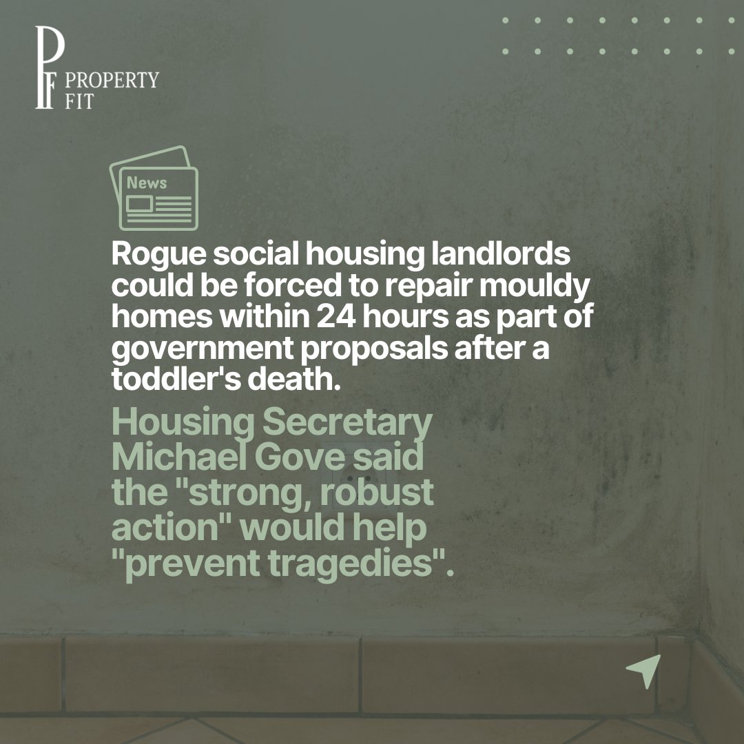 UKPropertyFit's tweet photo. A new proposed law will see rogue landlords forced to comply with new standard procedures surrounding mould in social housing, following the preventable death of a toddler in December 2020.

#news #propertynews #landlordnews https://t.co/skh3oqHYmu