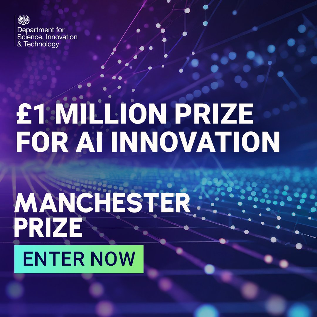 The first Manchester Prize will see £1 million awarded for innovation in AI by a UK-led team. This first year focuses on breakthrough uses of AI to overcome challenges in energy, environment and infrastructure. Find out more 👇 manchesterprize.org