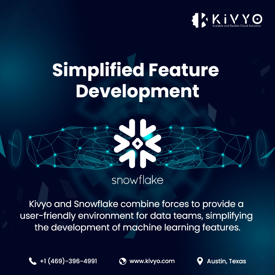 Kivyoinc's tweet photo. Unlock the power of simplified feature development with Kivyo Inc! Specializing in  Snowflake integration, we've created a user-friendly space for data teams, simplifying the development of machine learning features.

#KivyoInc #SnowflakeIntegration #CloudServices #CloudComputing https://t.co/qCtxYx96xp