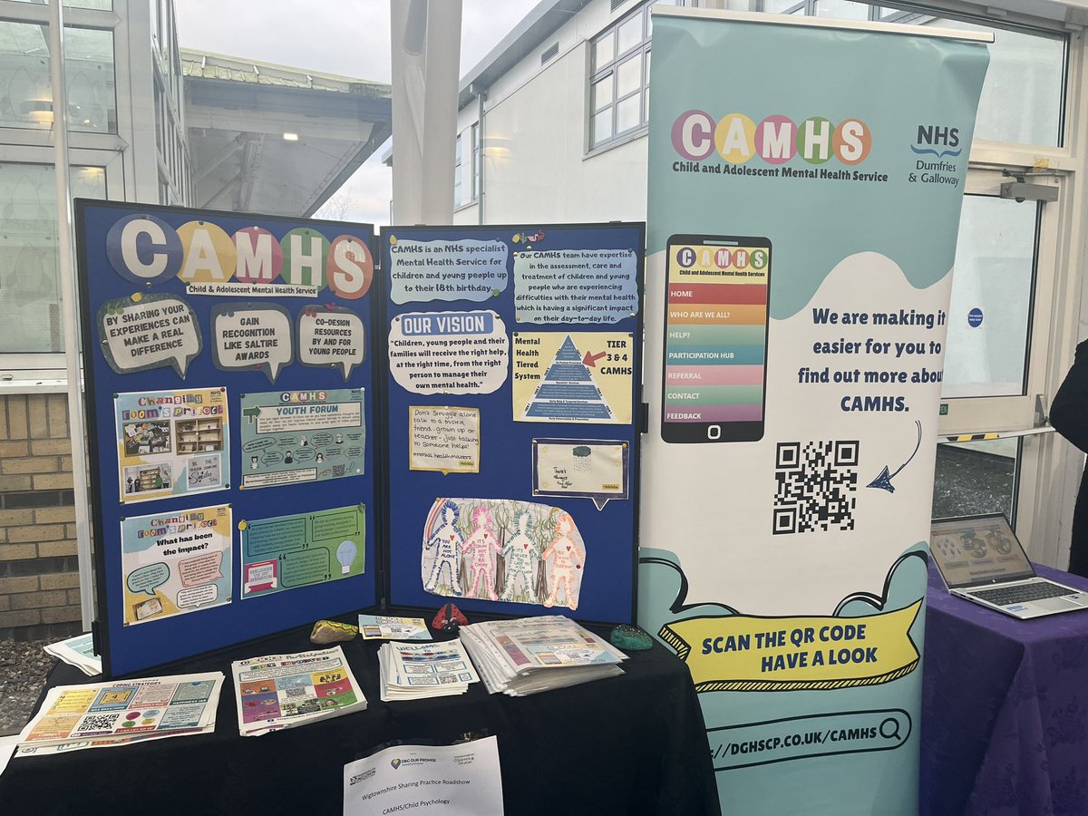 We were at the Sharing Practice Festival at Stranraer Academy yesterday, promoting our CAMHS website and our CAMHS Youth Forum. #CAMHSParticipation #WorkingTogether #MentalHealthMatters #CAMHSDGYouthForum