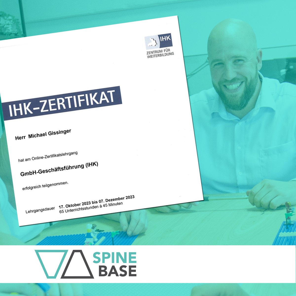 spinebase's tweet photo. Wir gratulieren Michael Gissinger zur bestandenen IHK Prüfung! Als Geschäftsführer von Spine Base hat er große Verantwortung und um dieser noch mehr gerecht zu werden, hat Michael ein umfangreiches IHK-Seminar beim Zentrum für Weiterbildung absolviert.
Jotjemaht!
#spinebase https://t.co/LwH54otXH8