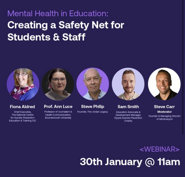 💫Online event hosted by Ripple Suicide Prevention Charity 
Tues Jan 30th, 11am-12pm
Leading experts will share their views on the current &amp; future state of #mentalhealth &amp; #suicideprevention in UK universities &amp; colleges 
eventbrite.co.uk/e/mental-healt…