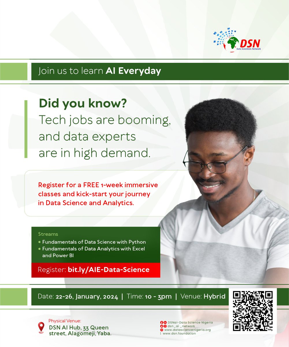 According to a late 2023 research, 90% of managers express the desire to hire tech workers, yet they face challenges due to a shortage of experts in the field. Are you ready to launch your career in tech and bridge the skill gap in tech industry? Register for @dsn_ai_network's…