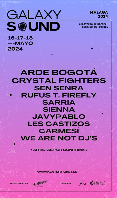enterticket's tweet photo. La primera edición de #GalaxySound llega a Málaga del 16 al 18 de mayo 🤩 ¿En qué concierto te vemos en primera fila?
🔥 @arde_bogota 🔥 @crystalfighters 🔥 @sensenrajr 🔥 @sarria_musica 🔥 @We_Are_Not_Djs 🔥
🎟️ Entradas https://t.co/V8AFMZKlZE https://t.co/9Tkcm6ohlA