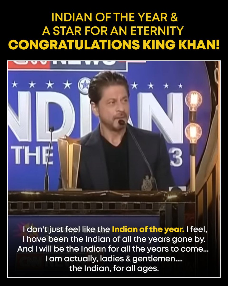 teamsrkfc's tweet photo. Indian of The Year &amp; A Star for an Eternity!
Congratulations King Khan 👑

@iamsrk 

#ShahRukhKhan #IndianOfTheYear https://t.co/hBFUNJto0Z