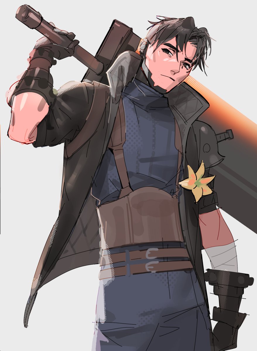 1boy male focus weapon black hair sword solo gloves  illustration images