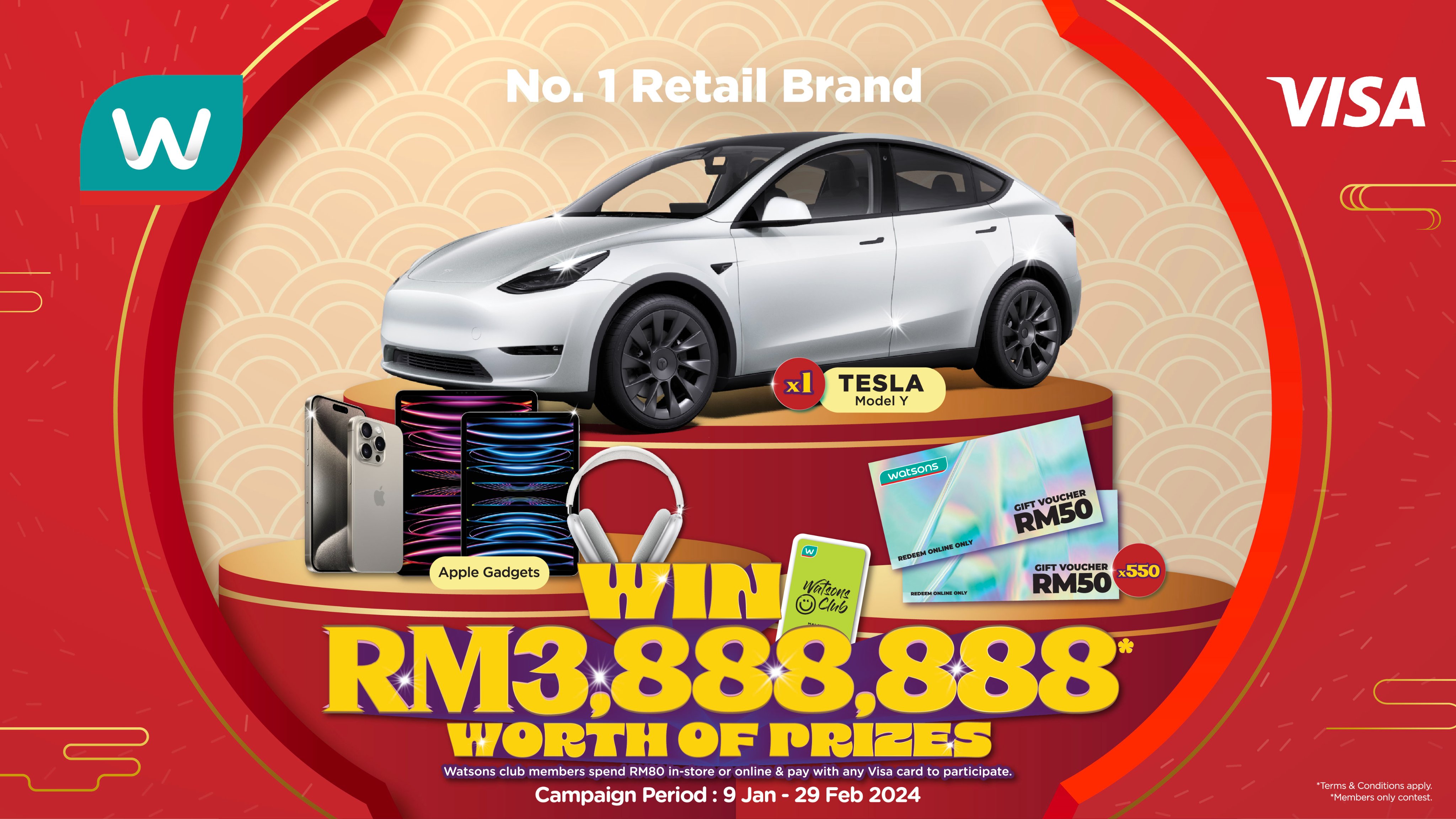 Shop at Watsons with Visa and Enter to Win a TESLA!